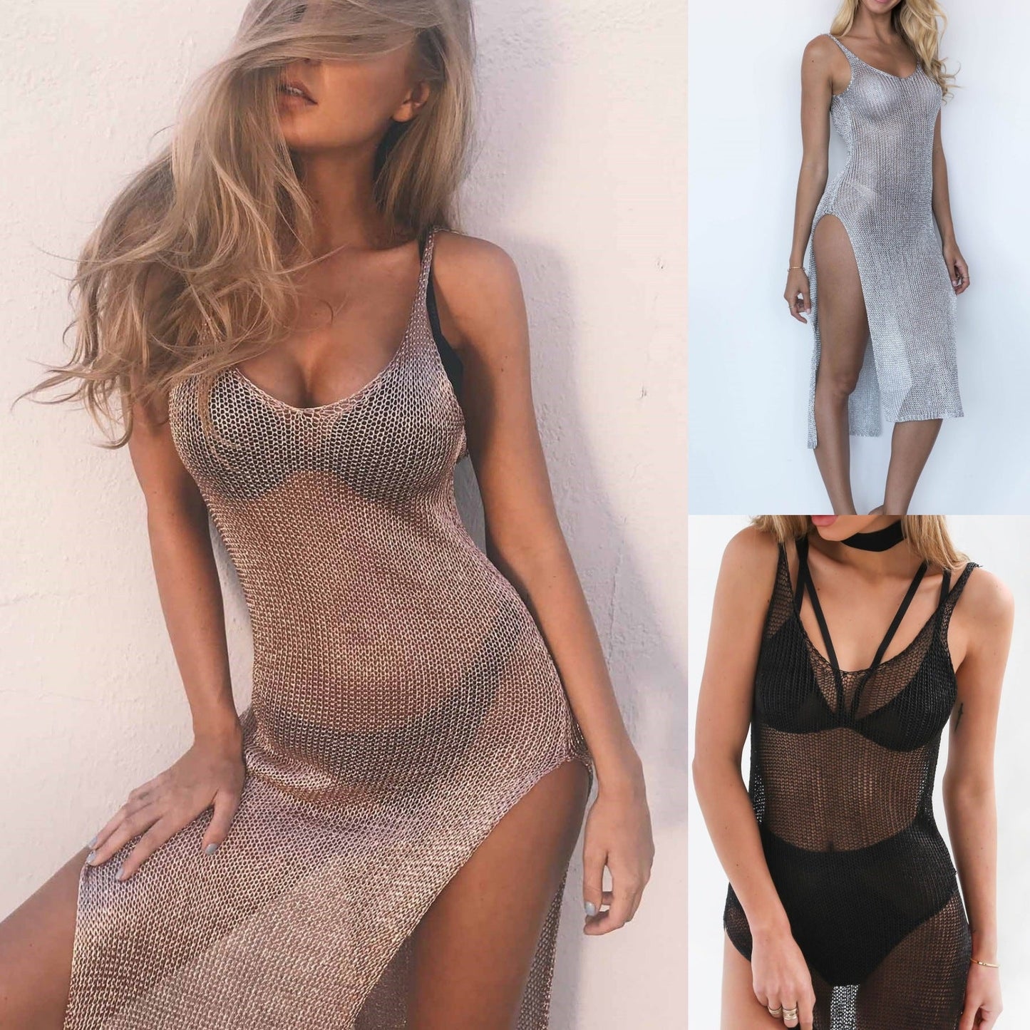 Sexy See Through Net Sleeveless Bikini Dresses-Dresses-Free Shipping at meselling99