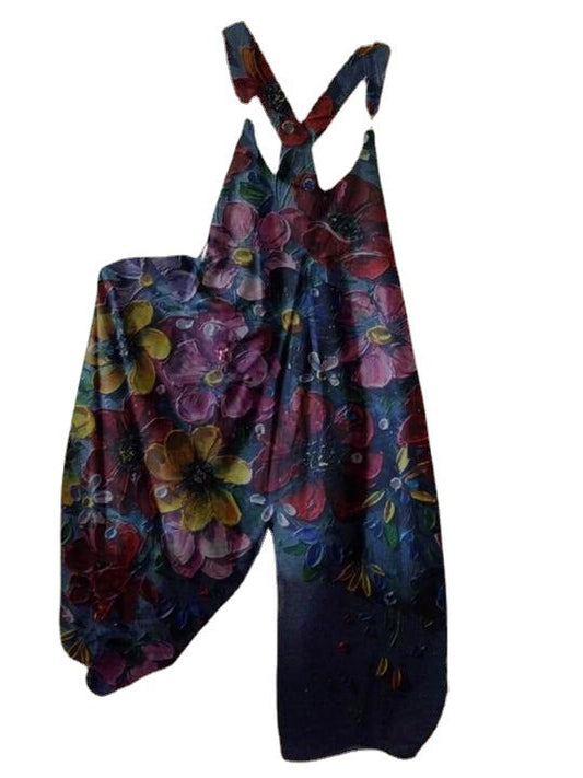 Casual Summer Floral Print Jumpsuits-Jumpsuits & Rompers-Free Shipping at meselling99