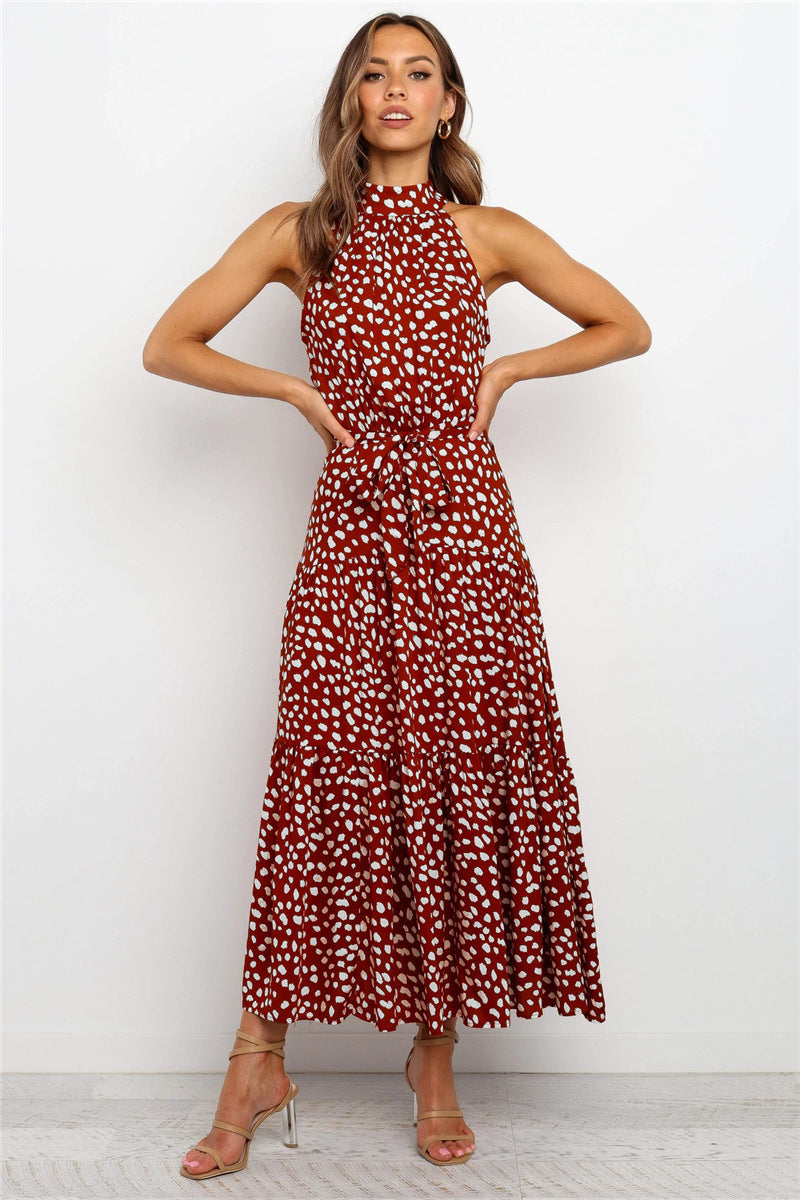 Casual Halter Summer Long Dresses-Dresses-Red Leopard-XS-Free Shipping at meselling99