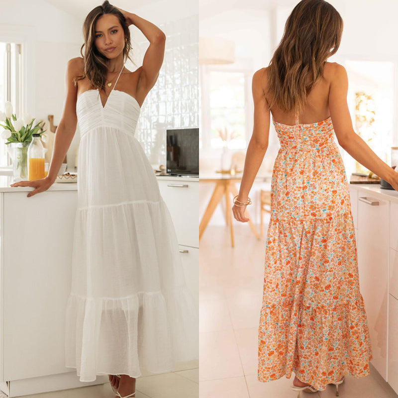 Sexy V Neck Strapless Summer Vacation Dresses-Dresses-Free Shipping at meselling99