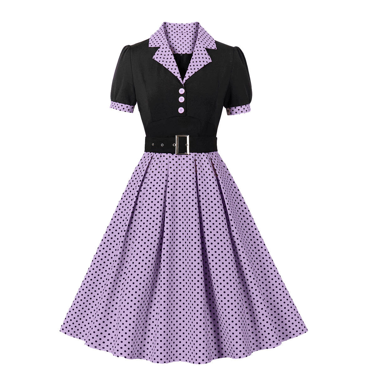 Vintage Polk Dot Short Sleeves Dresses-Dresses-Purple-S-Free Shipping at meselling99