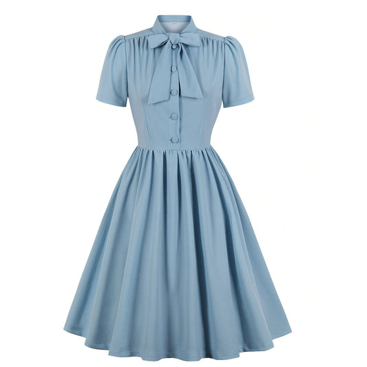 Classy Vintage A Line Women Dresses with Neck Bow-Dresses-Free Shipping at meselling99