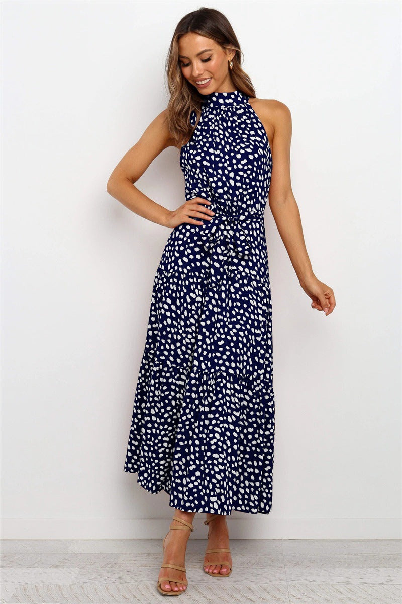 Casual Halter Summer Long Dresses-Dresses-Blue Leopard-XS-Free Shipping at meselling99