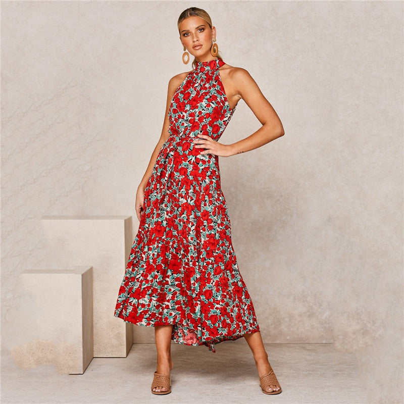 Casual Halter Summer Long Dresses-Dresses-Red Flower-XS-Free Shipping at meselling99