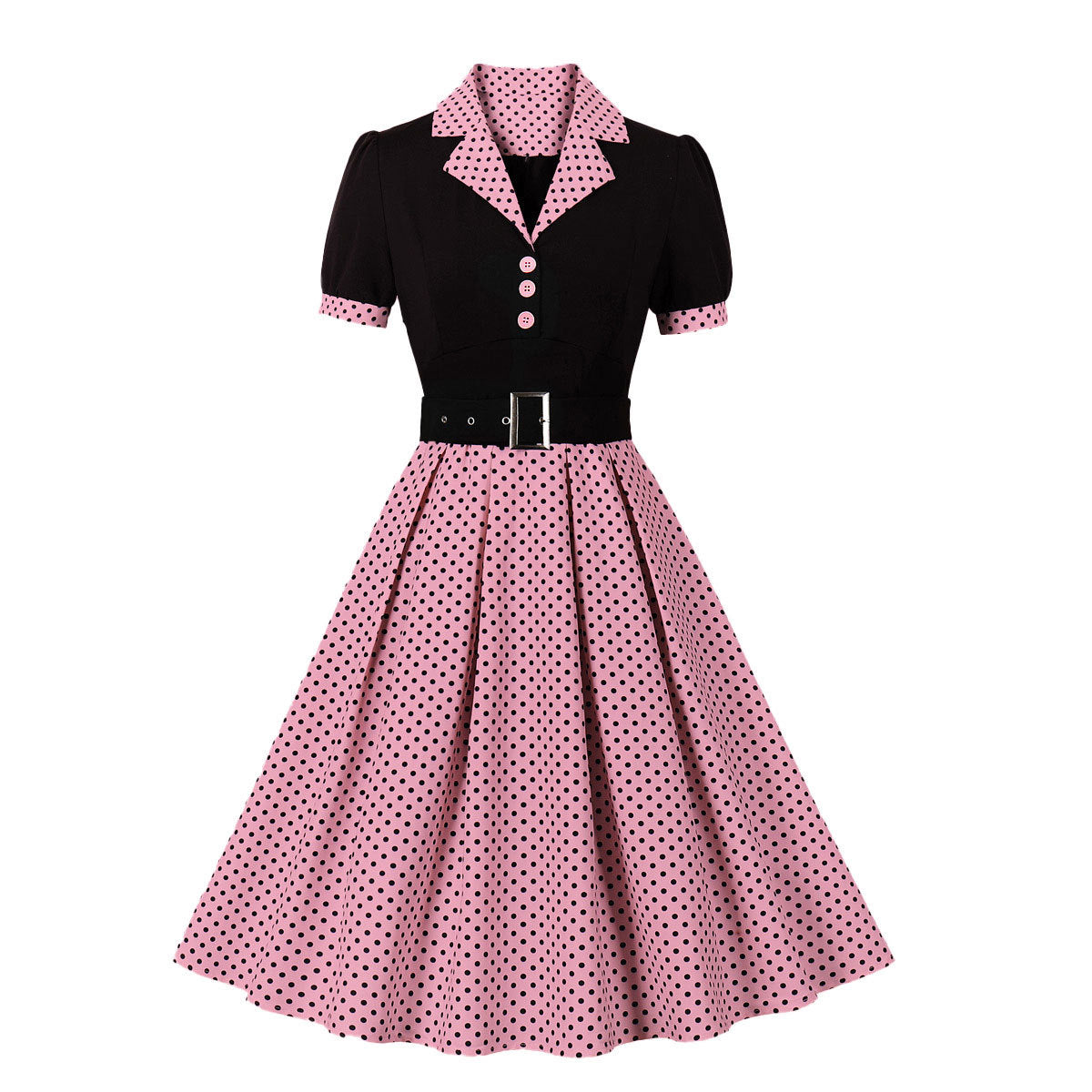 Vintage Polk Dot Short Sleeves Dresses-Dresses-Rose Red-S-Free Shipping at meselling99