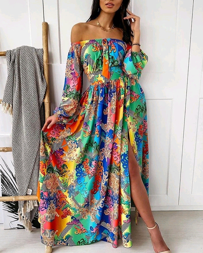 Vintage V Neck Long Sleeves Dresses-Dresses-Colorful Blue-S-Free Shipping at meselling99