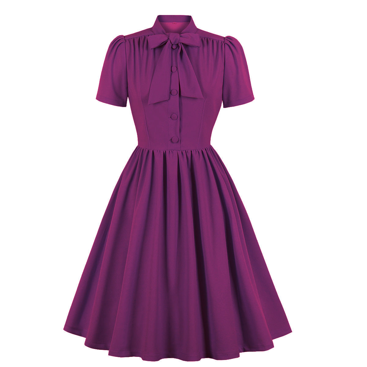 Classy Vintage A Line Women Dresses with Neck Bow-Dresses-Purple-S-Free Shipping at meselling99