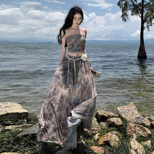 Luxury Vintage Summer Strapless Tops and Long Skirts Suits-The same as picture-S-Free Shipping at meselling99