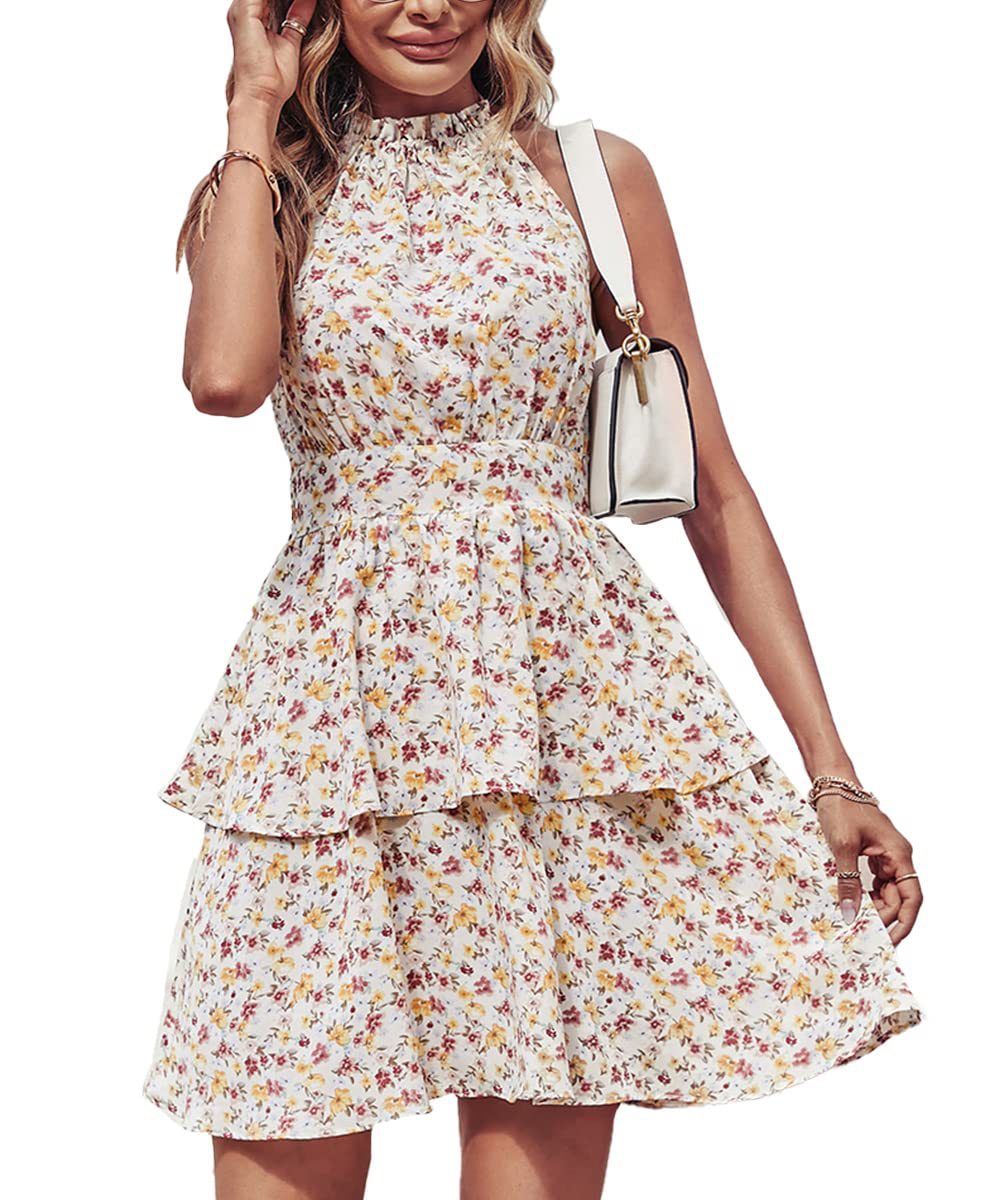 Casual Halter Sleeveless Summer Daily Dresses-Mini Dresses-F-S-Free Shipping at meselling99
