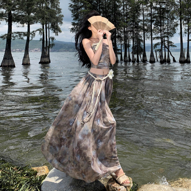 Luxury Vintage Summer Strapless Tops and Long Skirts Suits--Free Shipping at meselling99