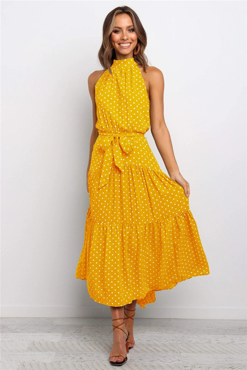 Casual Halter Summer Long Dresses-Dresses-Yellow-XS-Free Shipping at meselling99