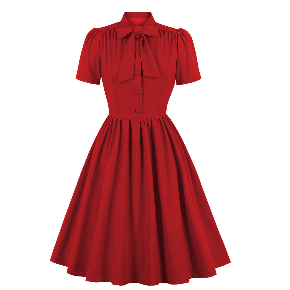 Classy Vintage A Line Women Dresses with Neck Bow-Dresses-Red-S-Free Shipping at meselling99