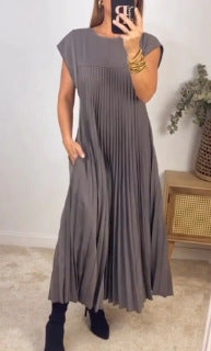 Casual Round Neck Sleeveless Women Long Dresses-Dresses-Gray-XS-Free Shipping at meselling99