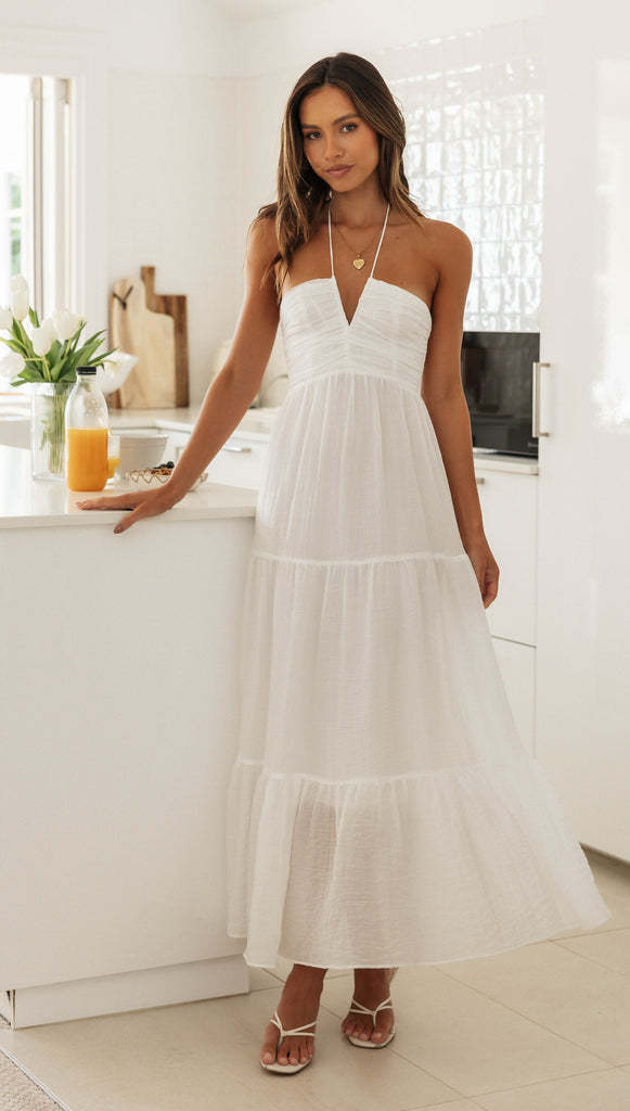 Sexy V Neck Strapless Summer Vacation Dresses-Dresses-White-S-Free Shipping at meselling99
