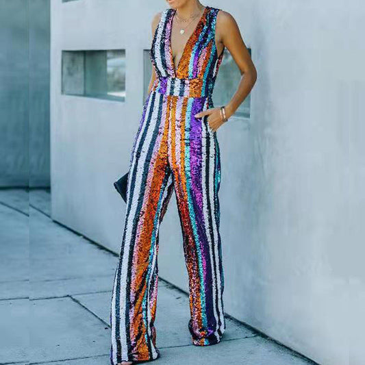 Sexy Sequined Sleeveless Summer Jumpsuits-Jumpsuits & Rompers-Free Shipping at meselling99