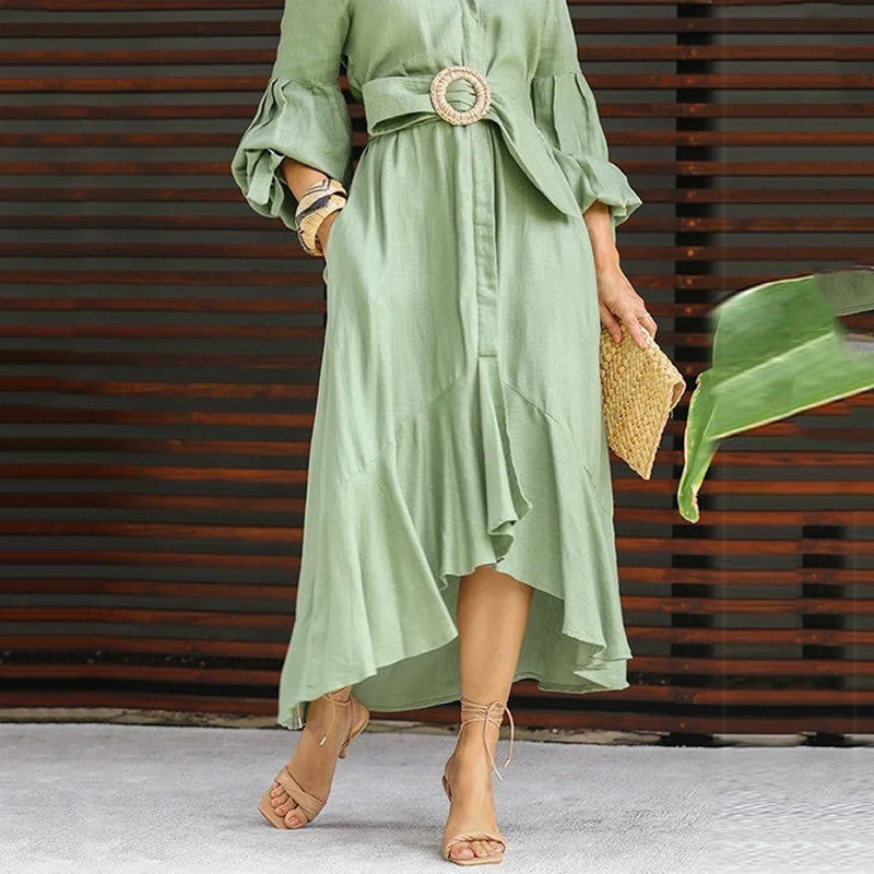 Fashion Long Sleeves Dresses with Pocket-Dresses-Green-S-Free Shipping at meselling99