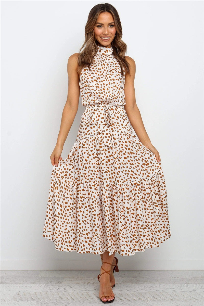 Casual Halter Summer Long Dresses-Dresses-Ivory Leopard-XS-Free Shipping at meselling99