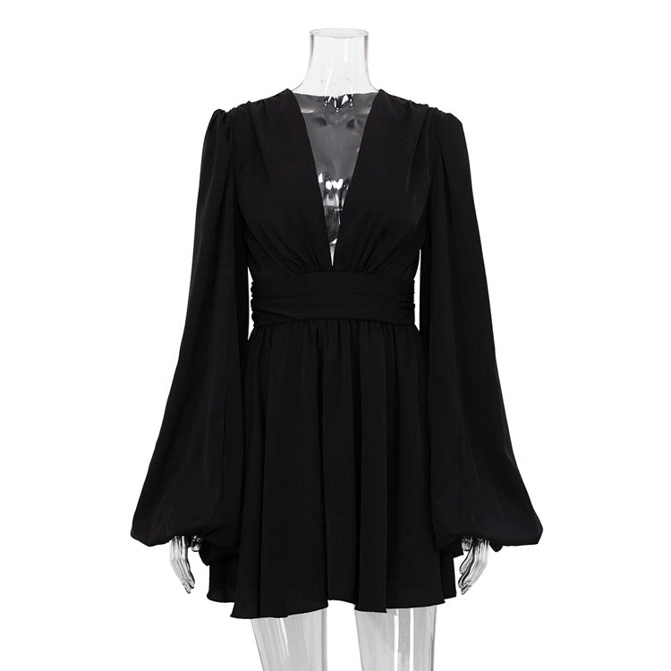 Sexy High Waist Deep V Neck Short Mini Dresses-Dresses-Black-S-Free Shipping at meselling99