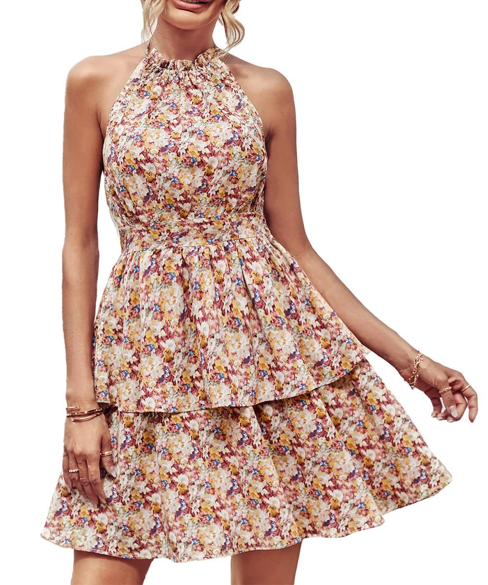 Casual Halter Sleeveless Summer Daily Dresses-Mini Dresses-A-S-Free Shipping at meselling99