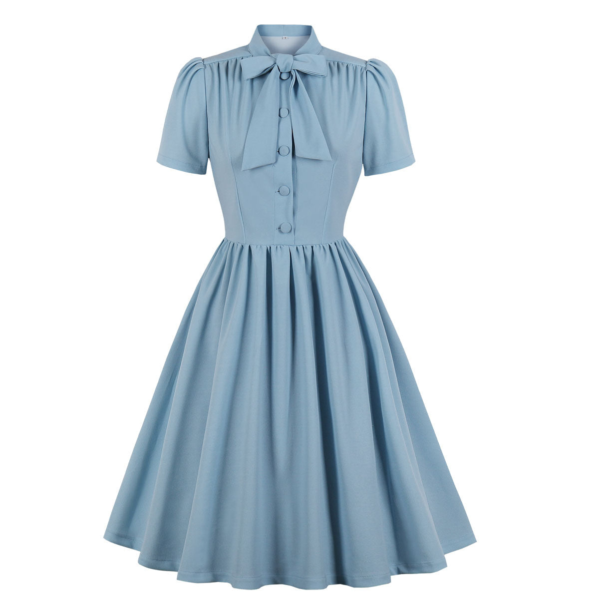 Classy Vintage A Line Women Dresses with Neck Bow-Dresses-Light Blue-S-Free Shipping at meselling99