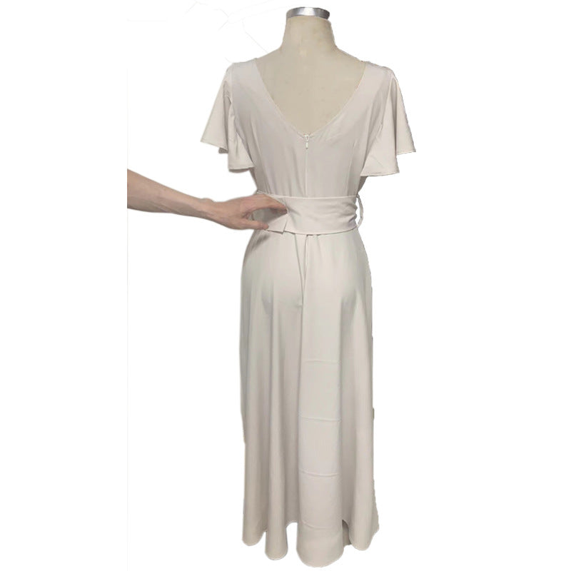 Fashion V Neck Ruffled Long Dresses-Dresses-Free Shipping at meselling99