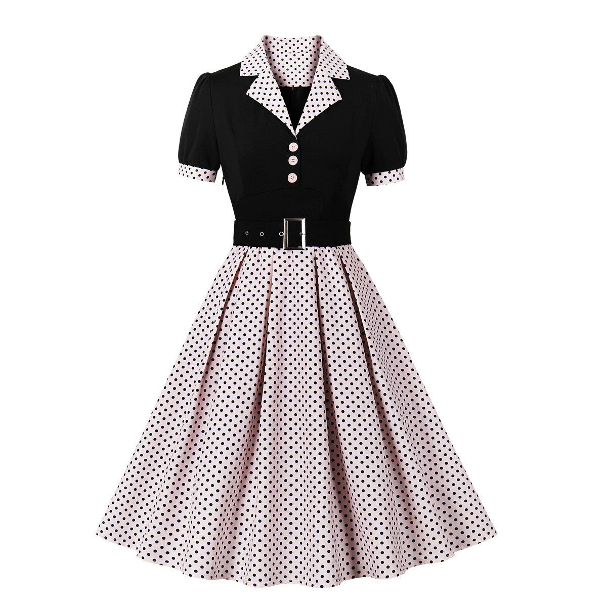 Vintage Polk Dot Short Sleeves Dresses-Dresses-Pink-S-Free Shipping at meselling99