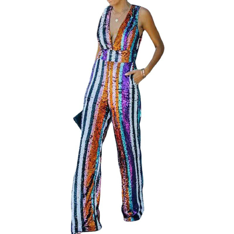 Sexy Sequined Sleeveless Summer Jumpsuits-Jumpsuits & Rompers-Free Shipping at meselling99