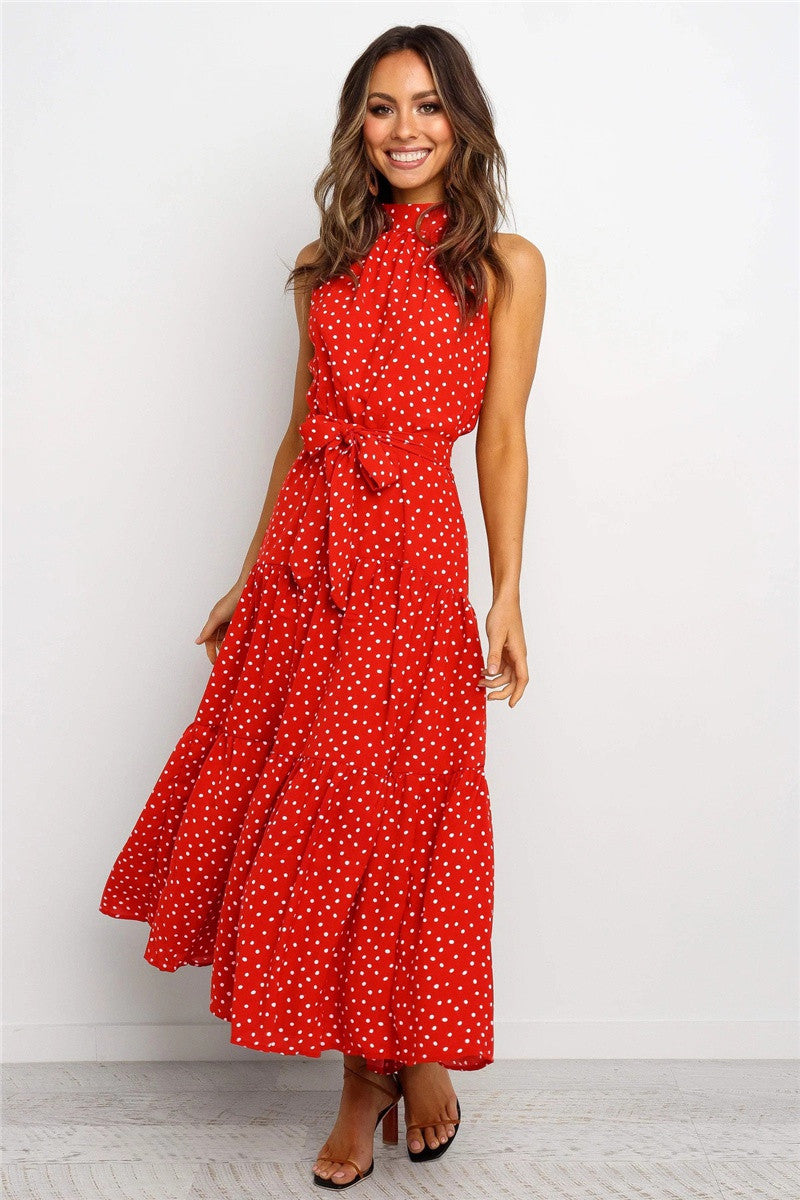 Casual Halter Summer Long Dresses-Dresses-Red-XS-Free Shipping at meselling99