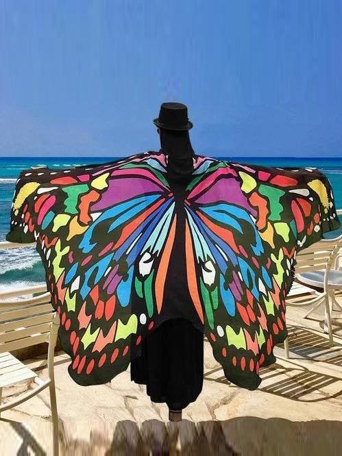 Meselling99 Chiffon Beach Butterfly Wing Print Shawl For Women-Maxi Dresses-Free Shipping at meselling99
