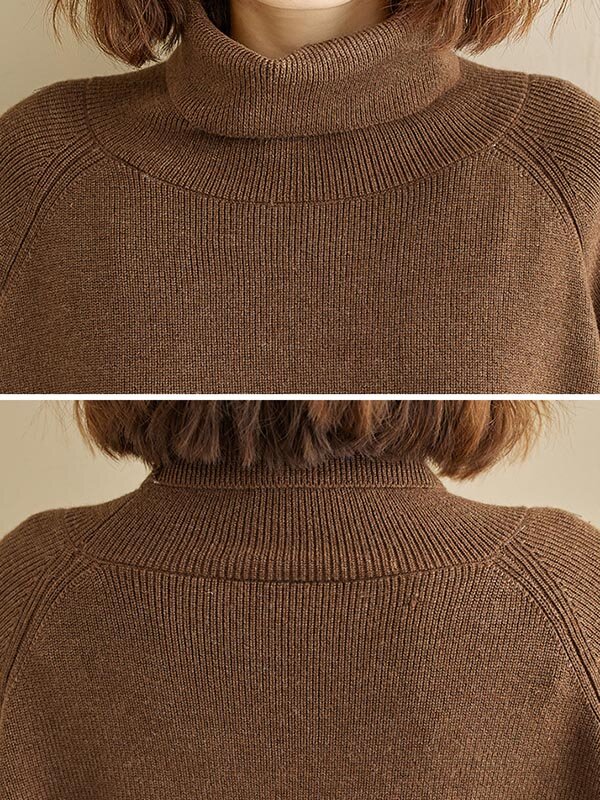 Meselling99 Knitting Pleats Split-Joint Turtleneck Pullover Top-Sweaters-Free Shipping at meselling99