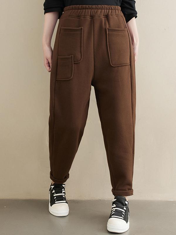 Thicken Solid Color Harem Pants-Pants-COFFEE-M-Free Shipping at meselling99
