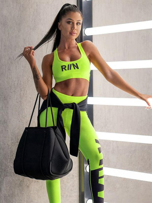 Meselling99 Criss Cross Printed Bra And Leggings Sport Suits-Yoga&Gym Suits-YELLOE-S-Free Shipping at meselling99