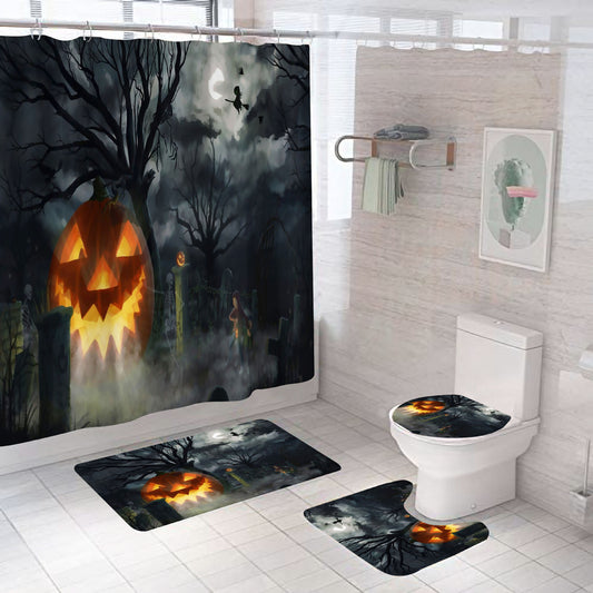 Halloween Shower Curtain Bathroom Rug Set Bath Mat Non-Slip Toilet Lid Cover-Shower Curtain-Free Shipping at meselling99