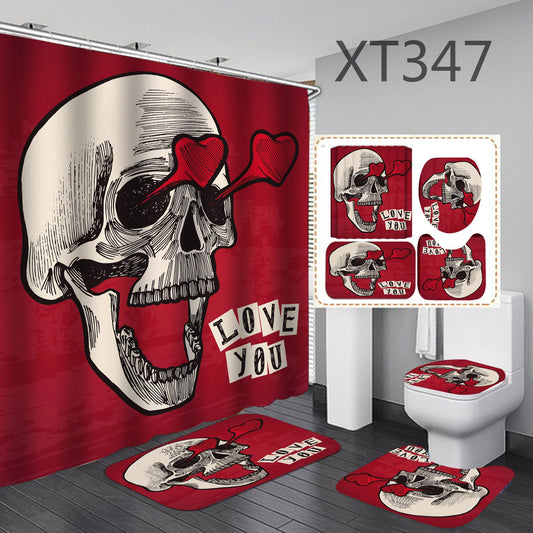 3D Skeleton Shower Curtain Bathroom Rug Set Bath Mat Non-Slip Toilet Lid Cover-Shower Curtain-Free Shipping at meselling99