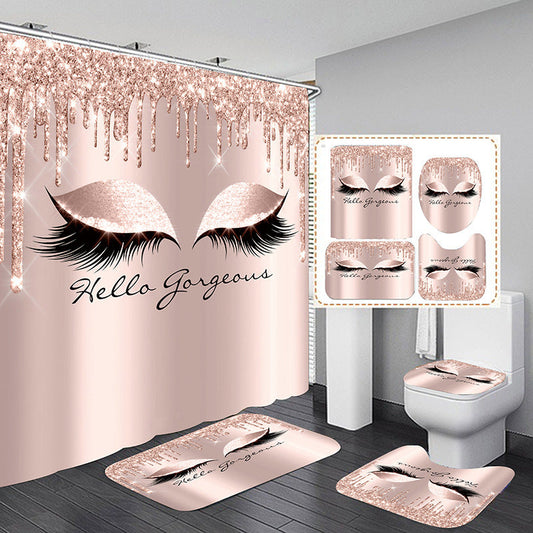 3D Eyes Shower Curtain Bathroom Sets Non-Slip Toilet Lid Cover-Shower Curtain-Gold-180×180cm Shower Curtain Only-Free Shipping at meselling99