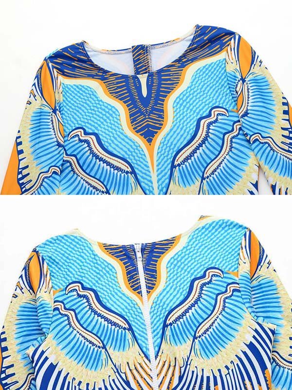 2021 Abstract Printed Round-Neck Long Sleeve One-Piece Swimwear-Bikinis-Free Shipping at meselling99