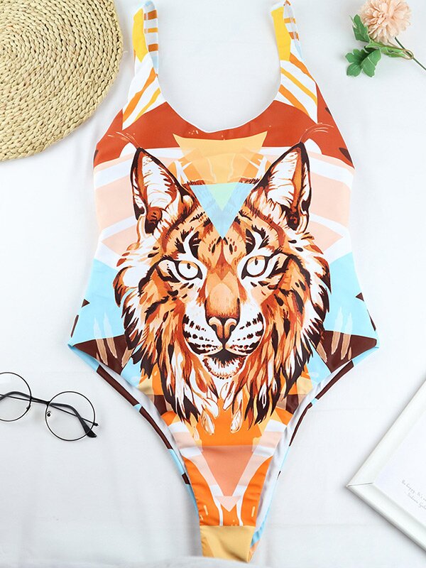 2021 New Style Sexy Tiger Print Backless One-Piece Swimwear-Bikinis-Free Shipping at meselling99