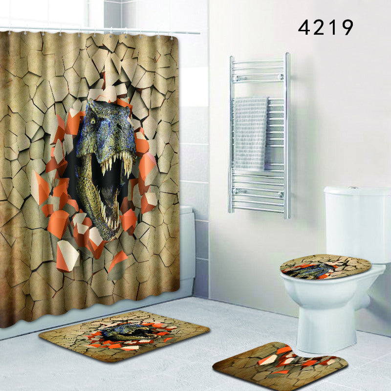 3D Wall Animal Design Shower Curtain Bathroom Rug Set Bath Mat Non-Slip Toilet Lid Cover-Shower Curtains-Free Shipping at meselling99