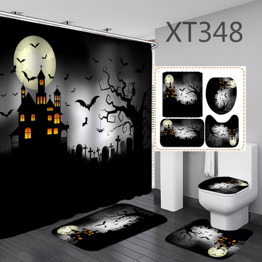 Happy Halloween Shower Curtain Bathroom Rug Set Bath Mat Non-Slip Toilet Lid Cover-Shower Curtain-Free Shipping at meselling99