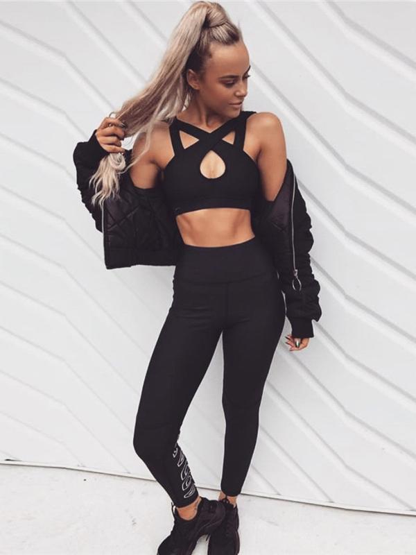 Meselling99 Wrap Cross Back Solid Yoga Suits-Yoga&Gym Suits-BLACK-S-Free Shipping at meselling99