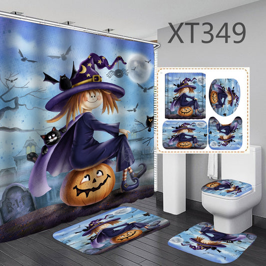Halloween 3D Print Shower Curtain Bathroom Rug Set Bath Mat Non-Slip Toilet Lid Cover-Shower Curtain-Free Shipping at meselling99