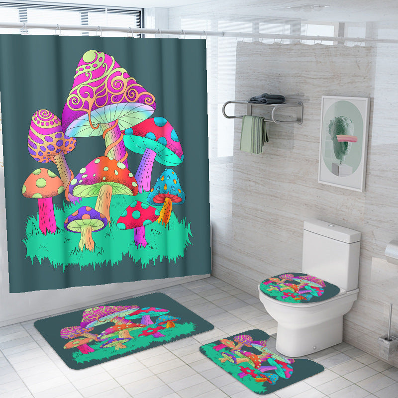 Mushroom Designed Shower Curtain Sets Rug & Mat Non-Slip Toilet Lid Cover-Shower Curtains-Free Shipping at meselling99
