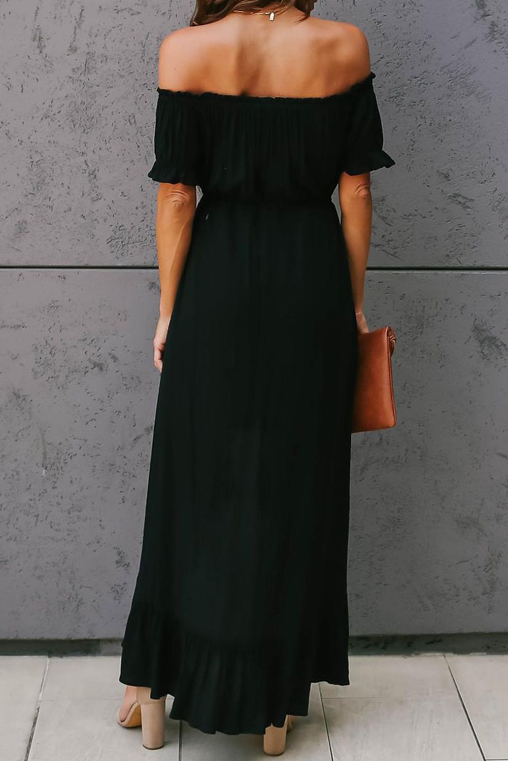 Black Glaze High Low Off The Shoulder Maxi Dress-Maxi Dresses-Free Shipping at meselling99