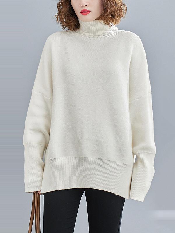 Original Solid Turtleneck Knitting Sweater-Sweaters-WHITE-L-Free Shipping at meselling99