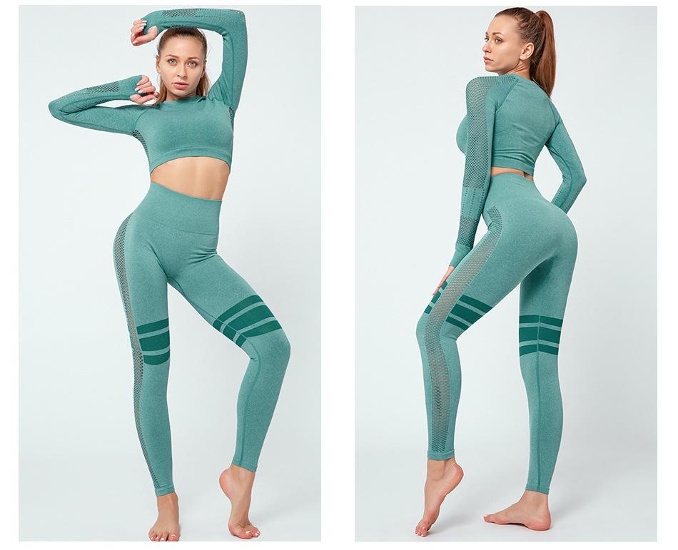 Meselling99 Mesh Hollow Striped Bare Midriff Yoga Suits-Yoga&Gym Suits-Free Shipping at meselling99