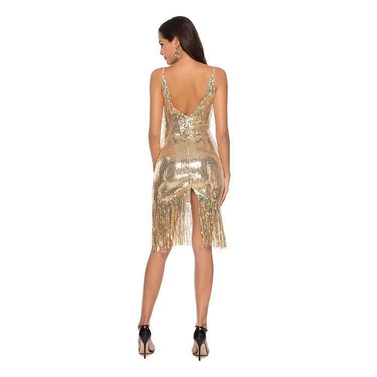 Sexy Sequined Tassel Backless Party Mini Dresses-Dresses-Free Shipping at meselling99
