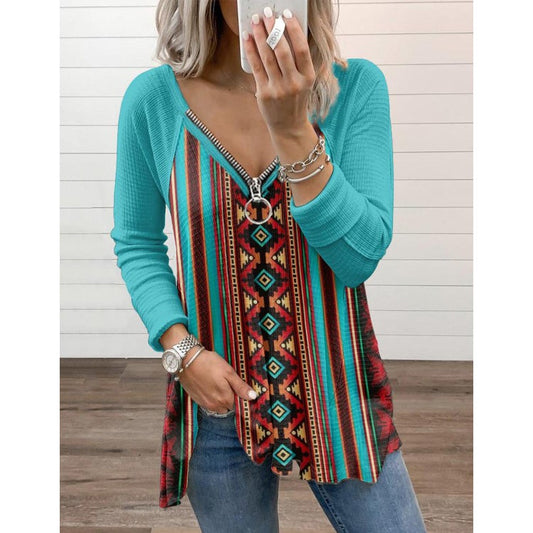 Casual Ethnic Long Sleeves T Shirts for Women-Shirts & Tops-Free Shipping at meselling99