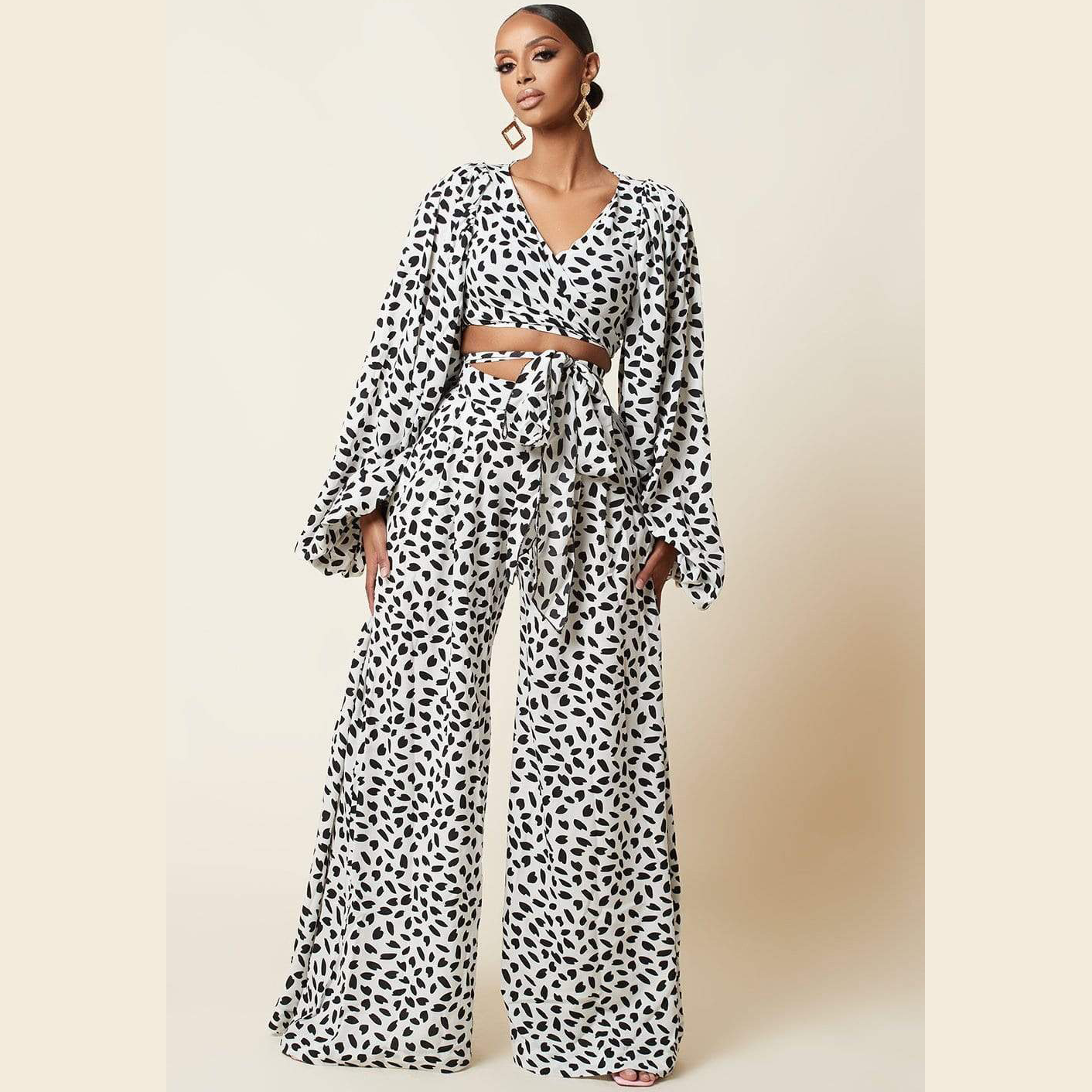 Women Leopard Print Puff Sleeves Suits--Free Shipping at meselling99