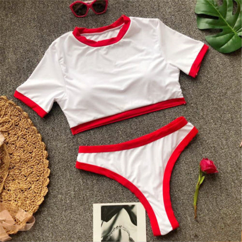 Sexy Short Sleeves Summer Bikini for Women-Swimwear-Red-S-Free Shipping at meselling99