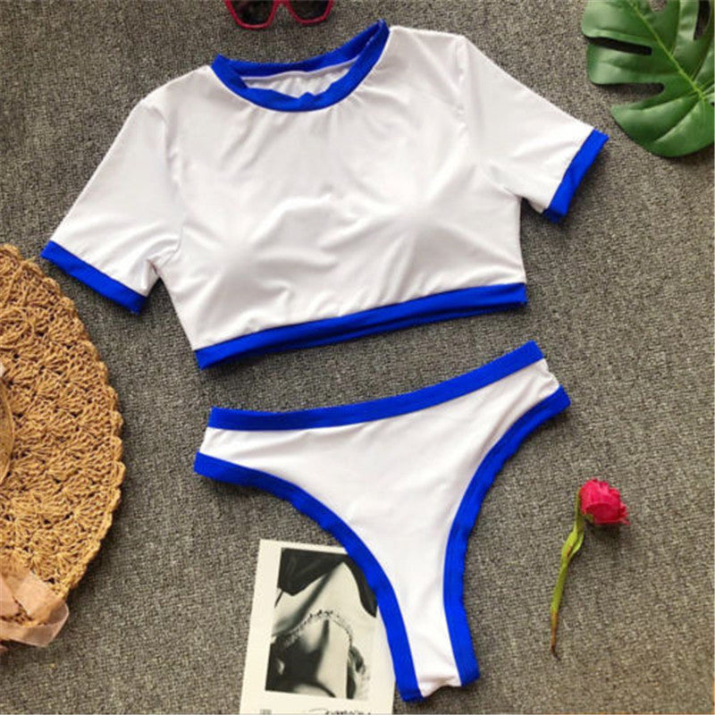 Sexy Short Sleeves Summer Bikini for Women-Swimwear-Blue-S-Free Shipping at meselling99